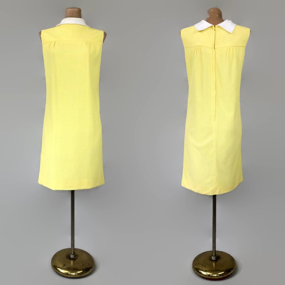 VINTAGE 60s Yellow Collared Mini Shift Dress by Glenbrooke Size 14